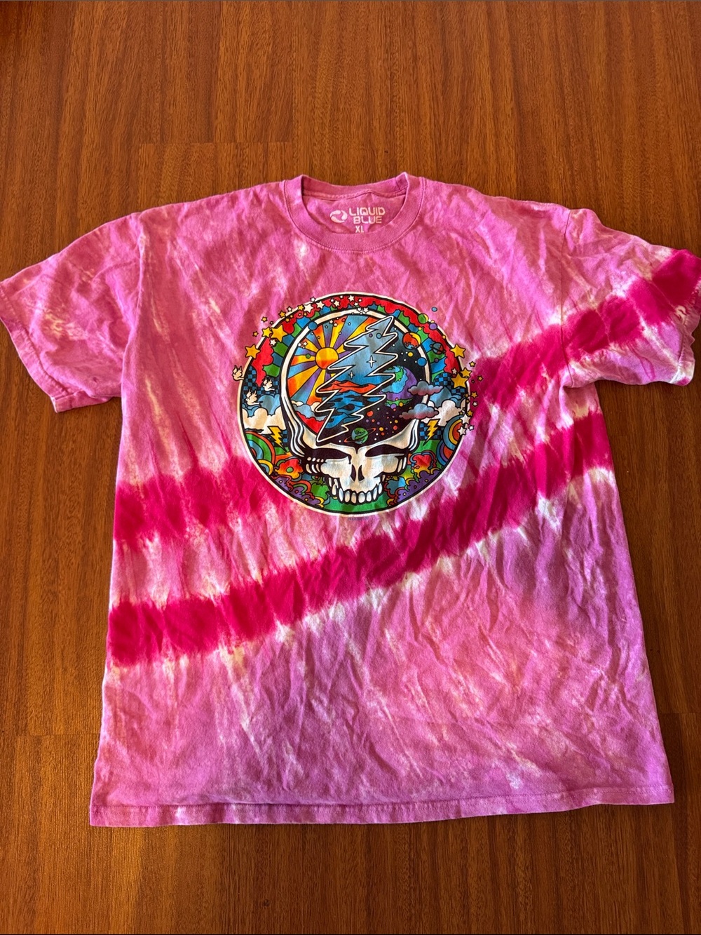 Liquid Blue Pink Tie-Dye Grateful Dead Skull Tee